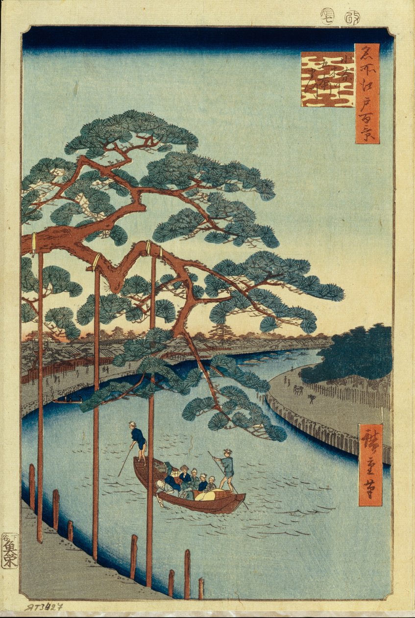 Pět borovic a kanál Onagi Sto slavných pohledů na Edo, 1856-1858 od Utagawa Hiroshige