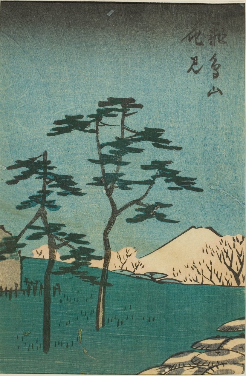 Prohlížení květin na kopci Asuka (Asukayama hanami), část listu ze série "Vystřihovánky slavných míst v Edo (Harimaze Koto meisho)" od Utagawa Hiroshige