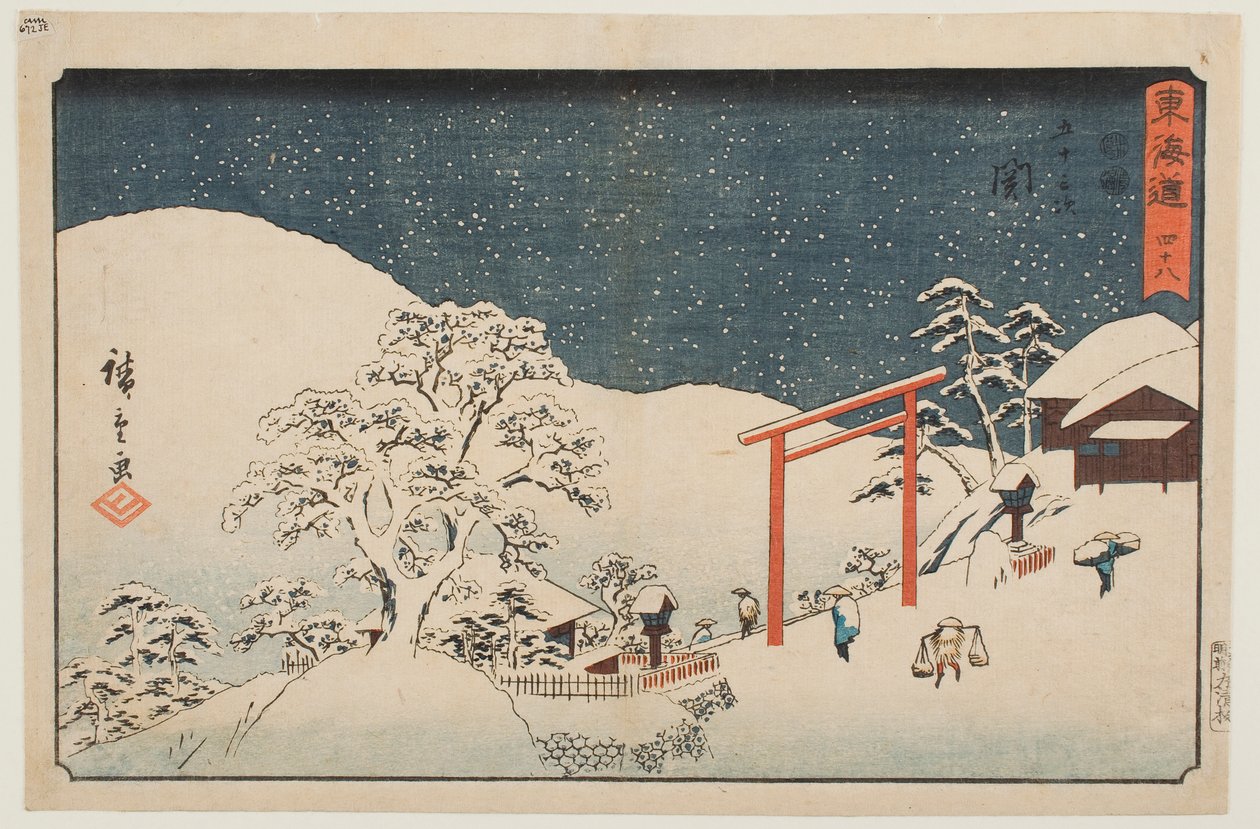 Čtyřicet osm: Seki, ze série „Padesát tři stanic Tókaidó“ od Utagawa Hiroshige