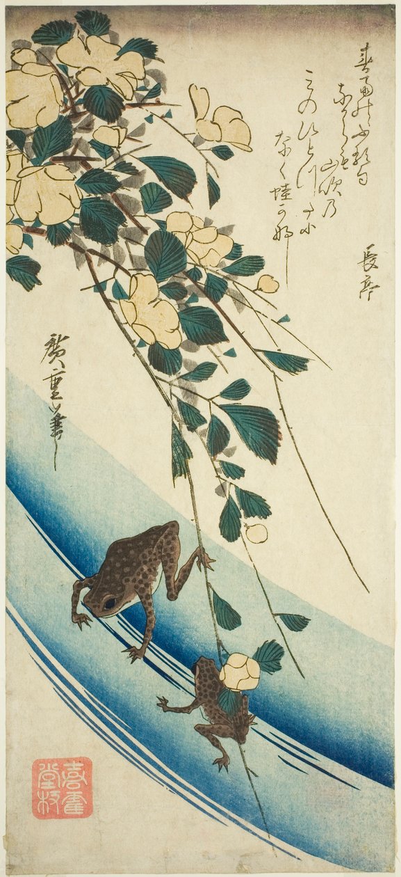 Žáby a žlutá růže od Utagawa Hiroshige