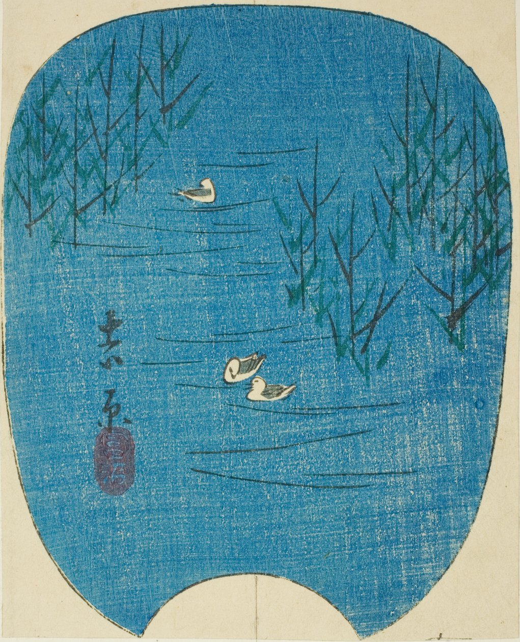 Fuji Marsh v Yoshiwara (Fujinuma, Yoshiwara), část listu č. 4 ze série "Obrázky padesáti tří stanic Tokaida (Tokaido gojusan tsugi zue)" od Utagawa Hiroshige