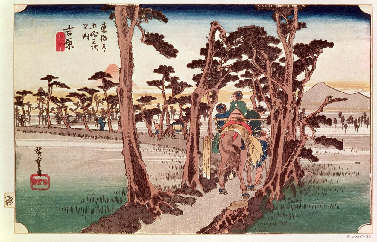Fuji z Yoshiwara z 53 stanic Tokaida, kolem roku 1833 (dřevěný blok) od Utagawa Hiroshige