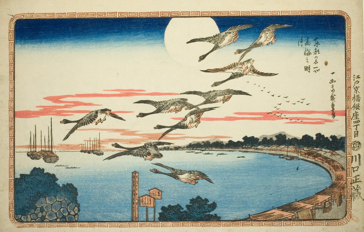 Úplněk v Takanavě (Takanawa no meigetsu), ze série "Slavné pohledy na východní hlavní město (Toto meisho)" od Utagawa Hiroshige