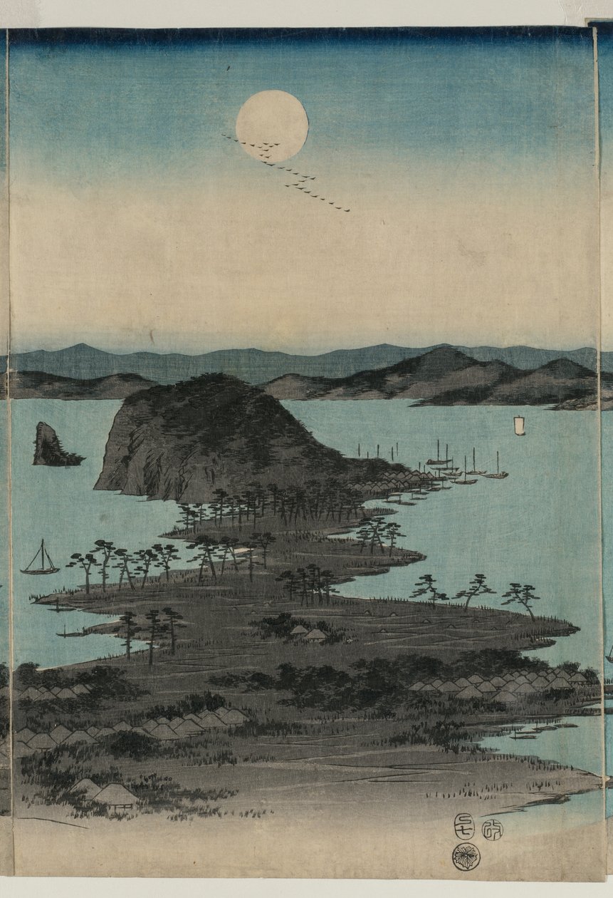 Úplněk nad Kanazawou, Musashi od Utagawa Hiroshige