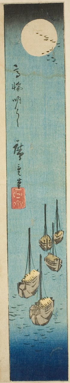 Úplněk nad Takanawou (Takanawa meigetsu), část listu ze série "Vystřihovánky slavných míst v Edo (Harimaze Koto meisho)" od Utagawa Hiroshige