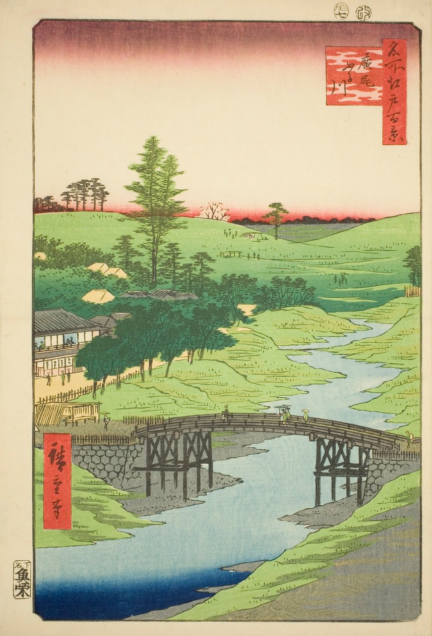 Řeka Furukawa, Hiroo (Hiroo Furukawa), č. 22 ze série "Sto slavných pohledů na Edo (Meisho Edo hyakkei)" od Utagawa Hiroshige