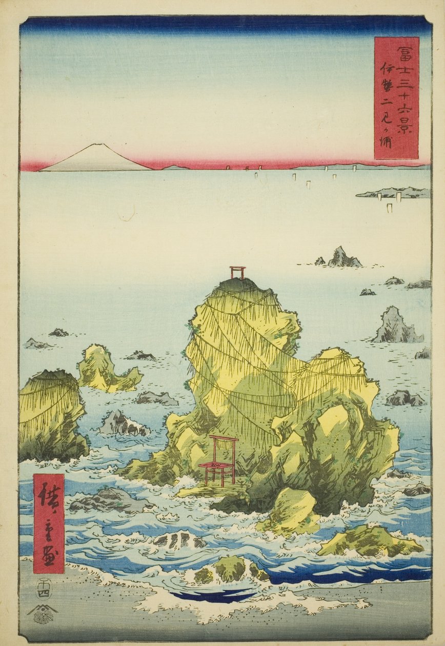 Futami Bay v provincii Ise (Ise Futamigaura), ze série „Třicet šest pohledů na horu Fuji (Fuji sanjurokkei)“ od Utagawa Hiroshige