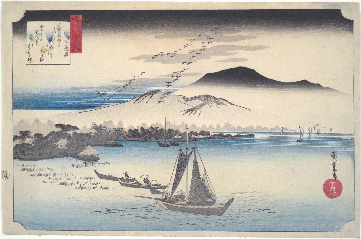 Husy sestupují v Katadě: Osm pohledů na Omi od Utagawa Hiroshige