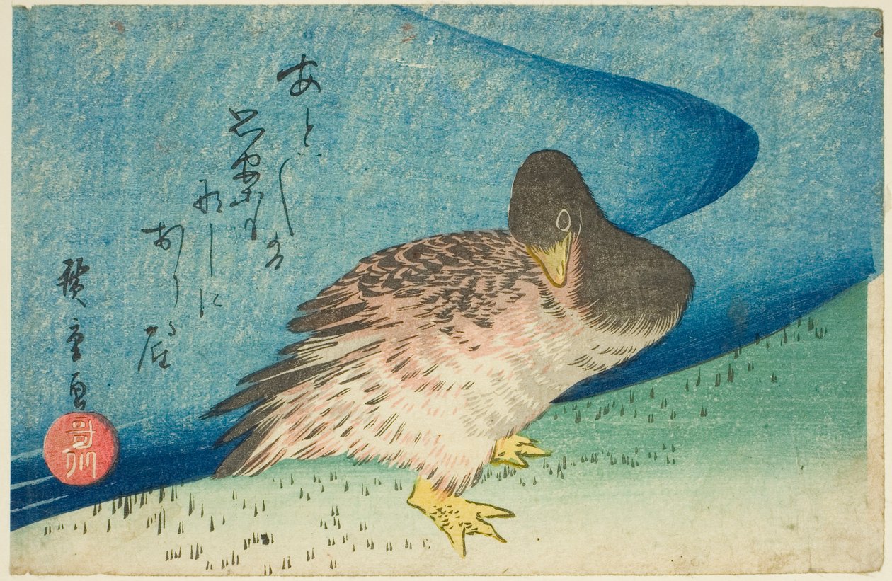 Husa na břehu řeky od Utagawa Hiroshige