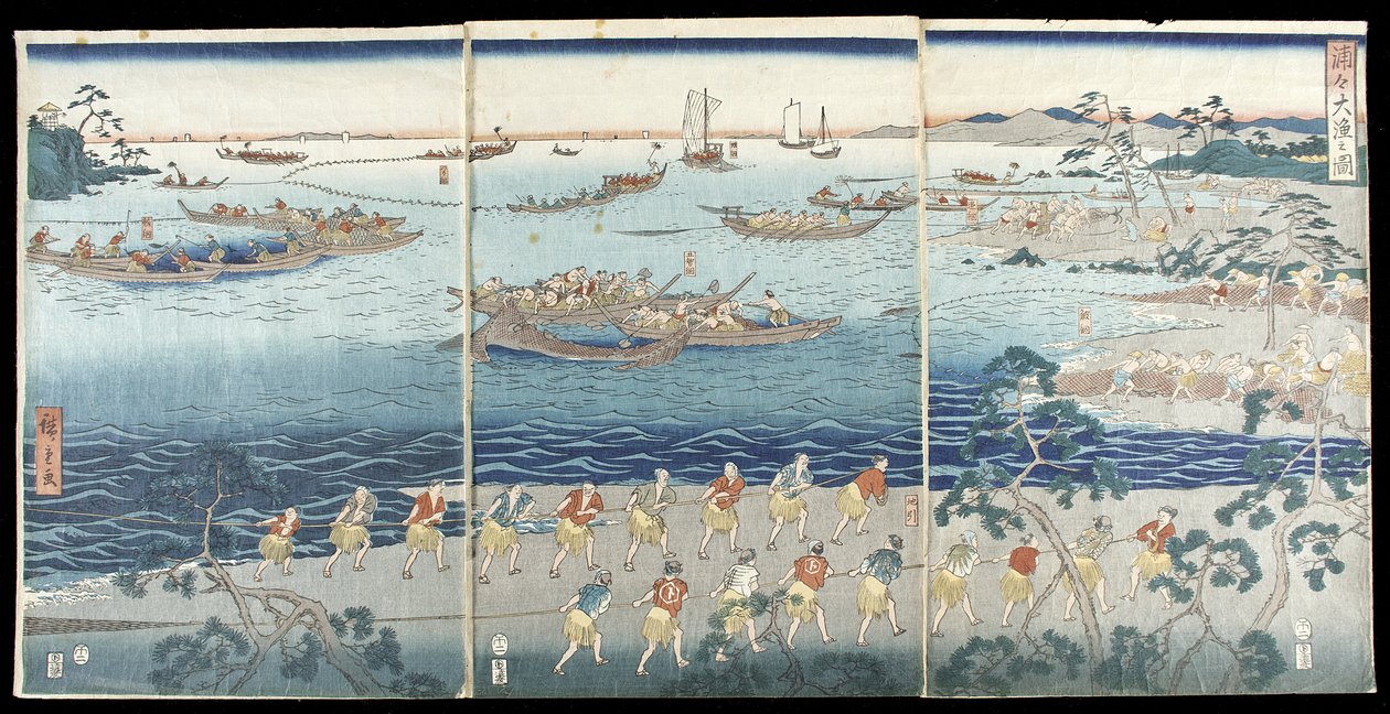 Nádherná scéna z rybaření v zátoce od Utagawa Hiroshige