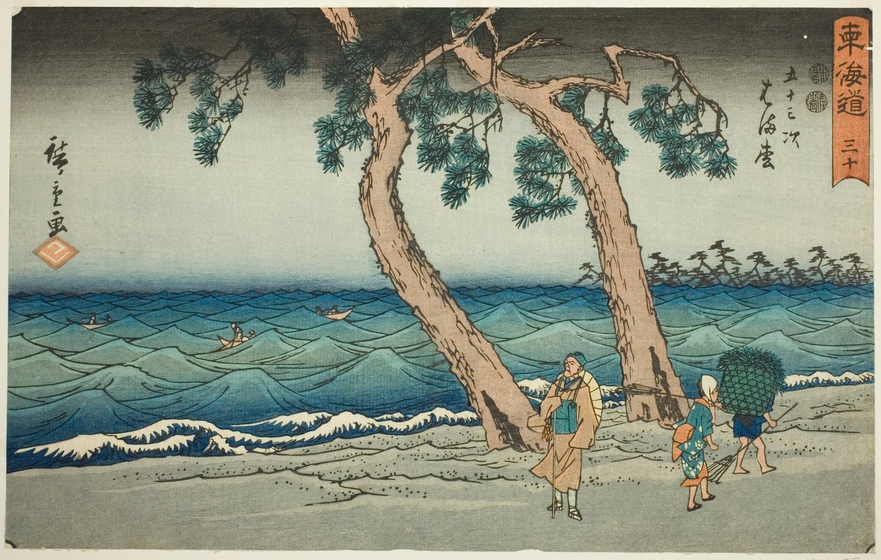 Hamamatsu – Ne. 30, ze série "Padesát tři stanic Tokaida (Tokaido gojusan tsugi)," také známé jako Reisho Tokaido od Utagawa Hiroshige