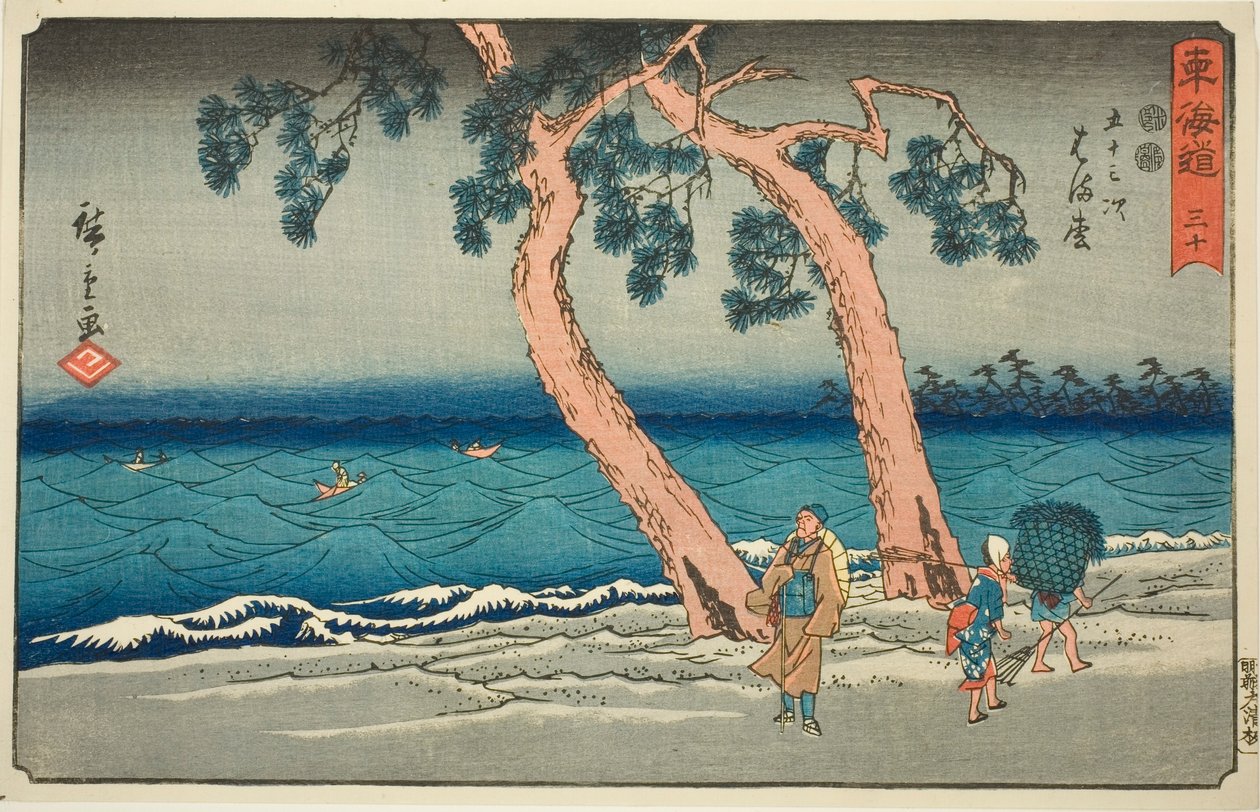 Hamamatsu – Ne. 30, ze série "Padesát tři stanic Tokaida (Tokaido gojusan tsugi)," také známé jako Reisho Tokaido od Utagawa Hiroshige
