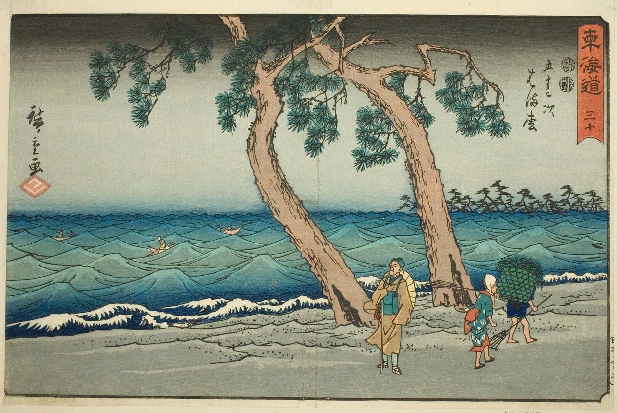 Hamamatsu – Ne. 30, ze série "Padesát tři stanic Tokaida (Tokaido gojusan tsugi)," také známé jako Reisho Tokaido od Utagawa Hiroshige