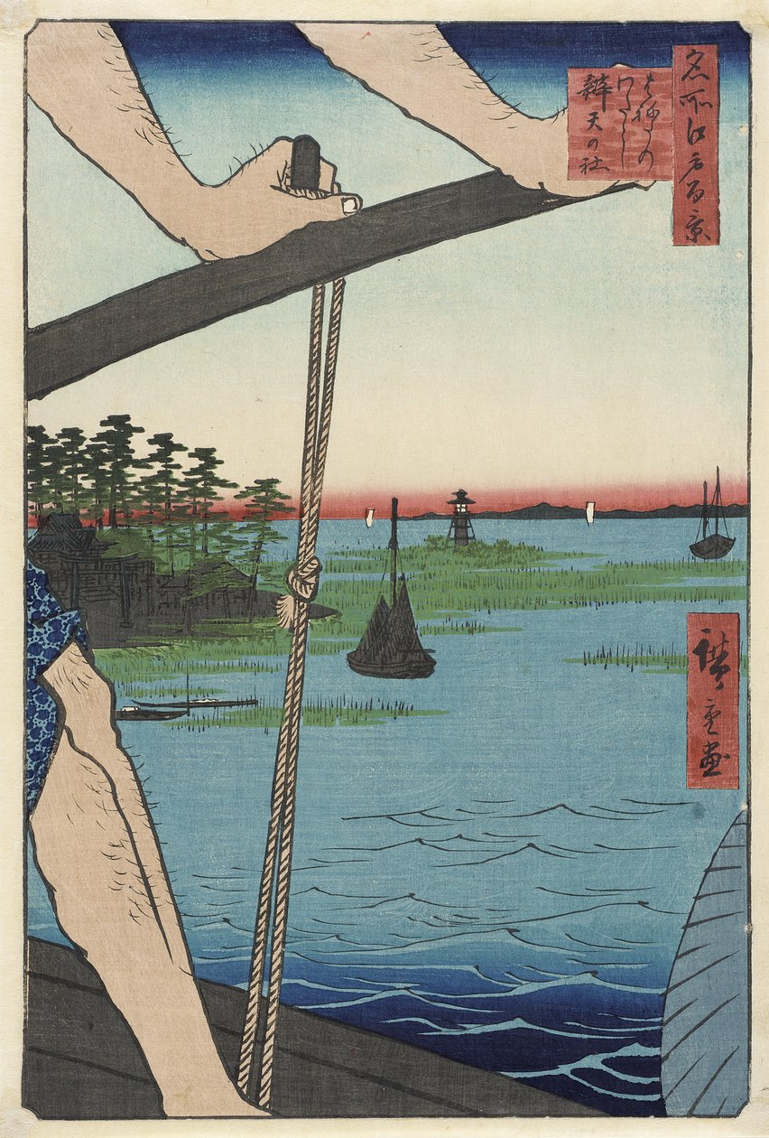 Trajekt z Hanedy a svatyně Benten od Utagawa Hiroshige