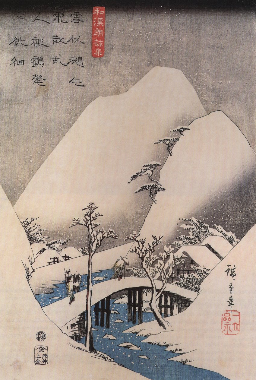Hirošige, Most v zasněžené krajině od Utagawa Hiroshige