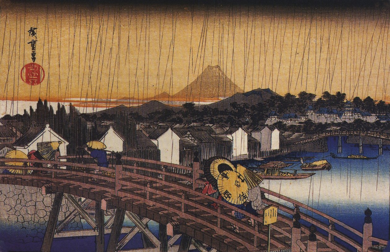 Hirošige, Most v dešti od Utagawa Hiroshige