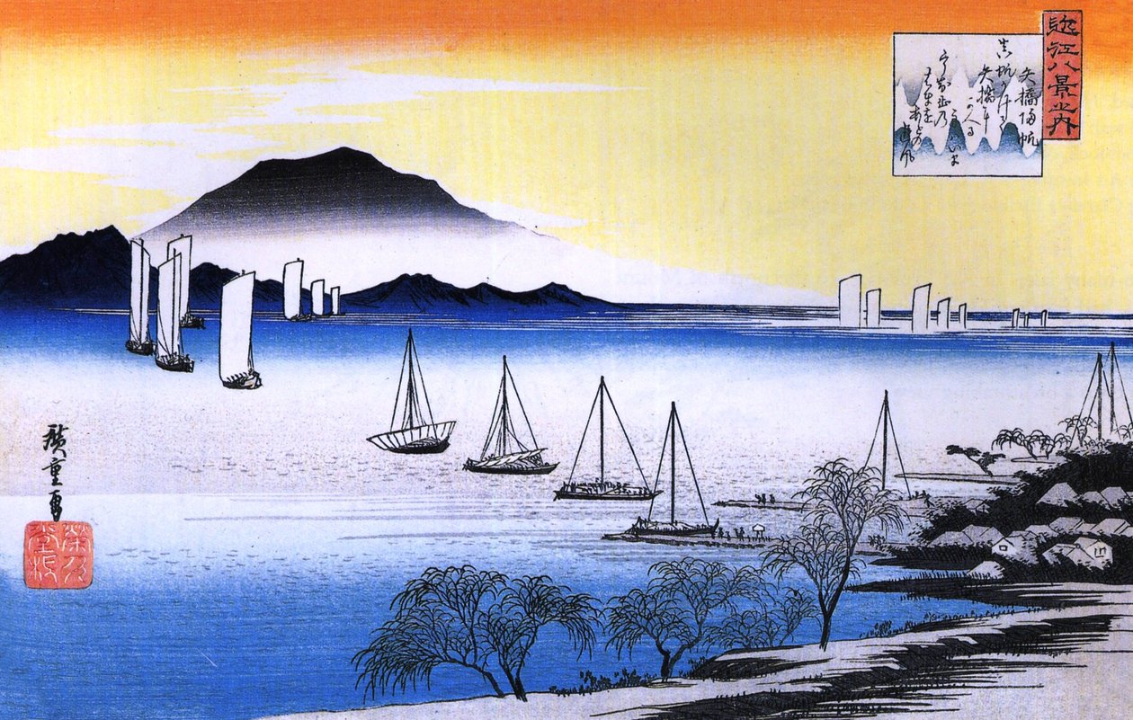 Hirošige Lodě na jezeře od Utagawa Hiroshige