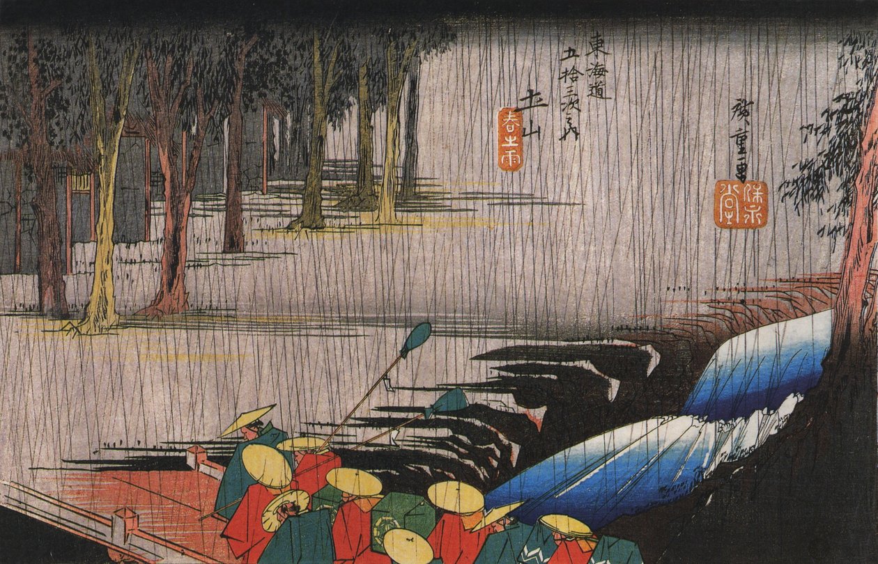 Hirošige, Průvod daimjóů přes most od Utagawa Hiroshige