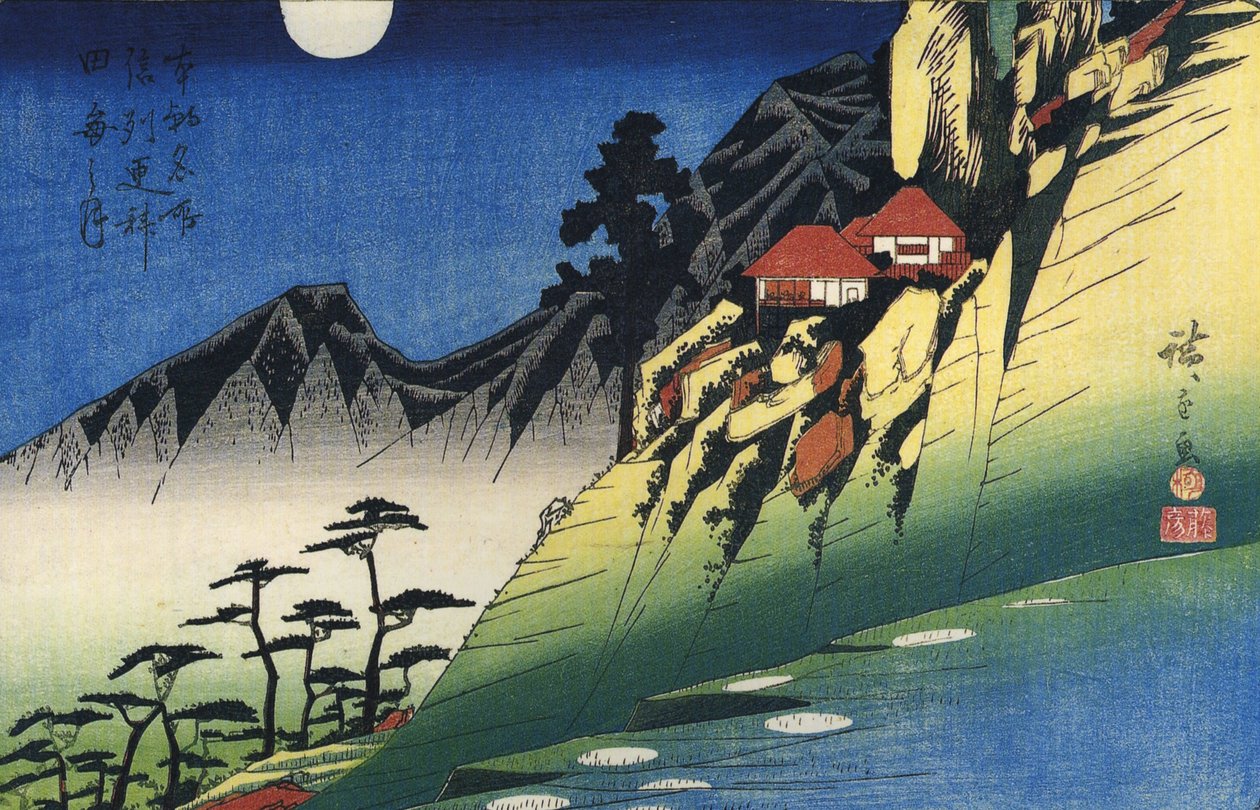 Hirošige Měsíc nad horskou krajinou od Utagawa Hiroshige