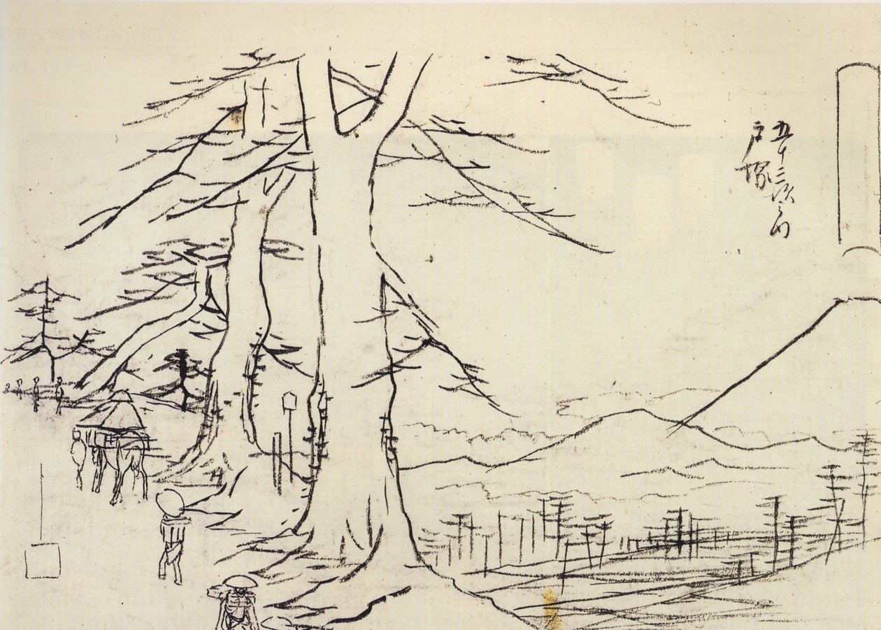 Hirošige, Cestující na šikmé cestě od Utagawa Hiroshige