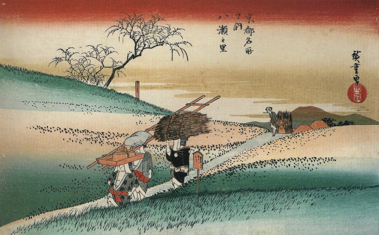 Hirošige Ženy jdoucí po cestě přes pole od Utagawa Hiroshige