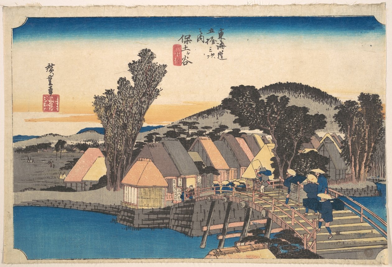 Stanice Hodogaya a most Shinkame od Utagawa Hiroshige