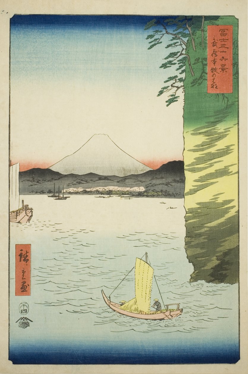 Pan Honboku Musashi P Rovinse (Květ Musashi Honmoku), z Teseries ``Tyrty x pohledy na horu Fuji (Fuji Usaju Rokukei)