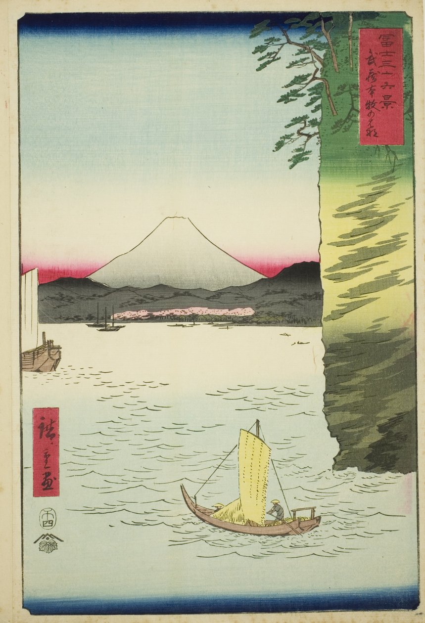 Pan Honboku Musashi P Rovinse (Květ Musashi Honmoku), ze série ``Tyrty x Pohledy na horu Fuji (Fuji Usaju Rokukei)