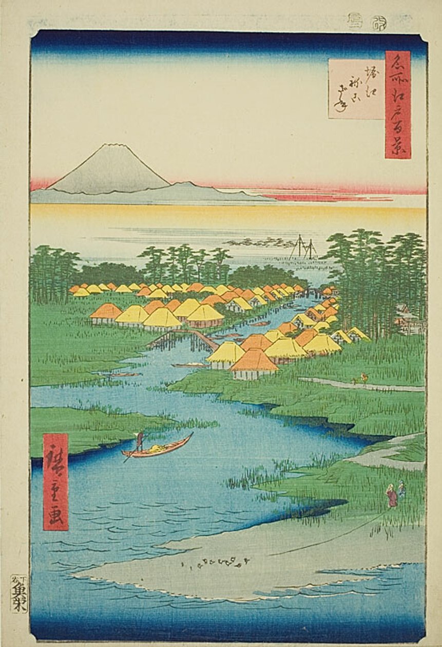Horie a Nekozane (Horie Nekozane), č. 96 ze série "Sto slavných pohledů na Edo (Meisho Edo hyakkei)". od Utagawa Hiroshige