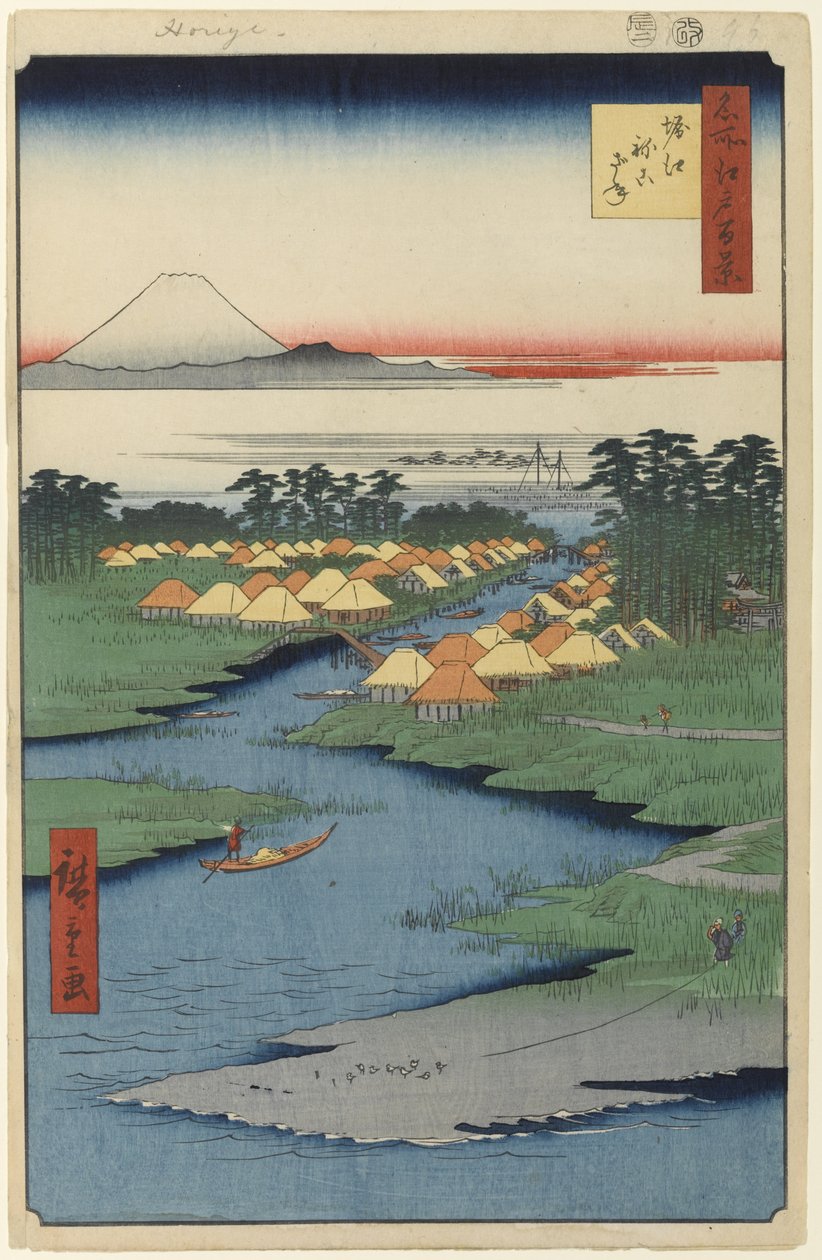 Horie a Nekozane, č. 96 ze Sto slavných pohledů na Edo, 1856 (dřevotisk) od Utagawa Hiroshige