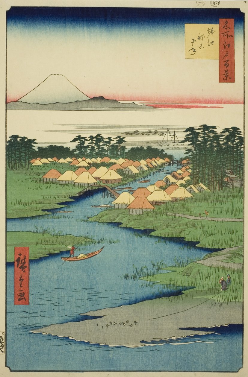 Horie a Nekozane, ze série „Sto slavných pohledů na Edo (Meisho Edo hyakkei)“ od Utagawa Hiroshige