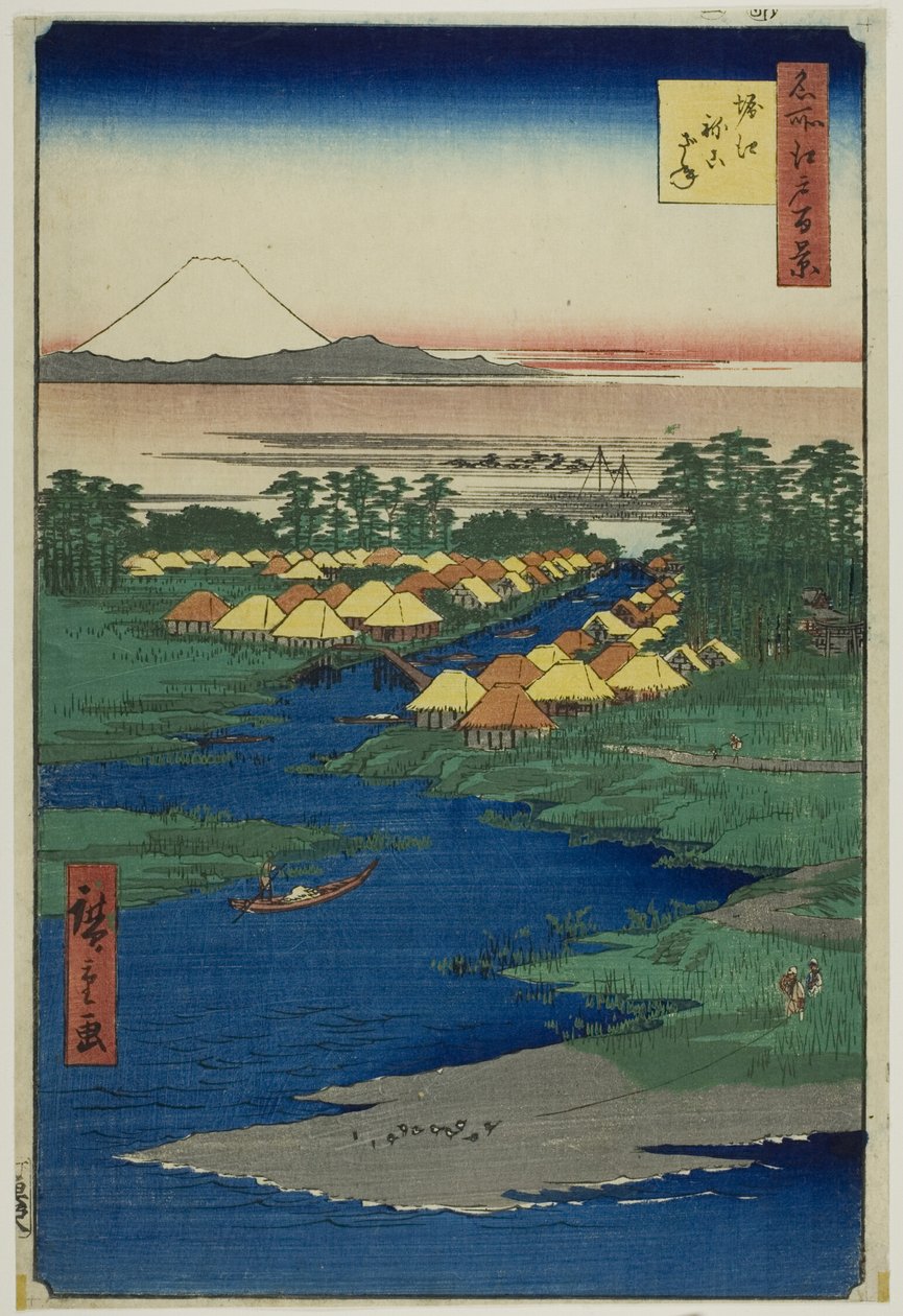 Horie a Nekozane, ze série "Sto slavných pohledů na Edo (Meisho Edo hyakkei)" od Utagawa Hiroshige