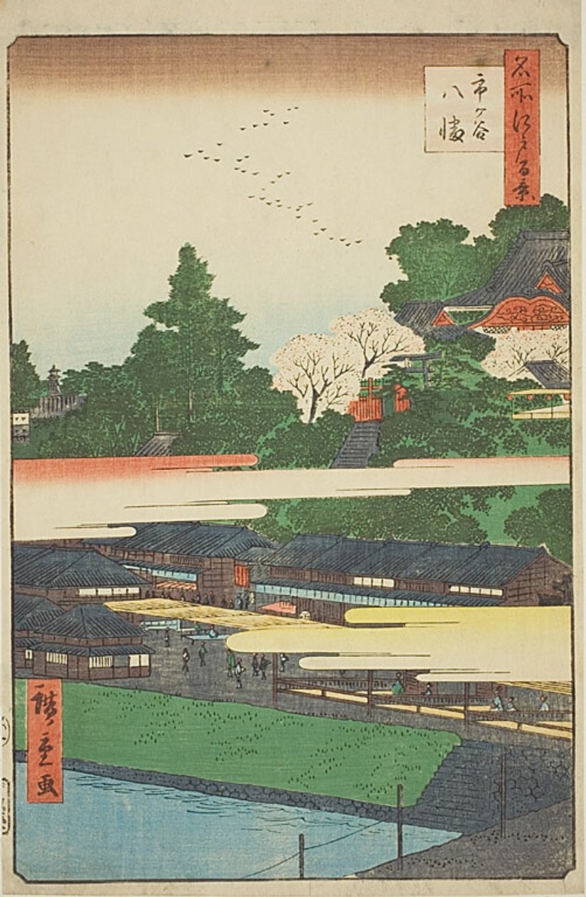 Svatyně Ičigaja Hačiman (Ichigaya Hachiman), č. 41 ze série "Sto slavných pohledů na Edo (Meisho Edo hyakkei)". od Utagawa Hiroshige