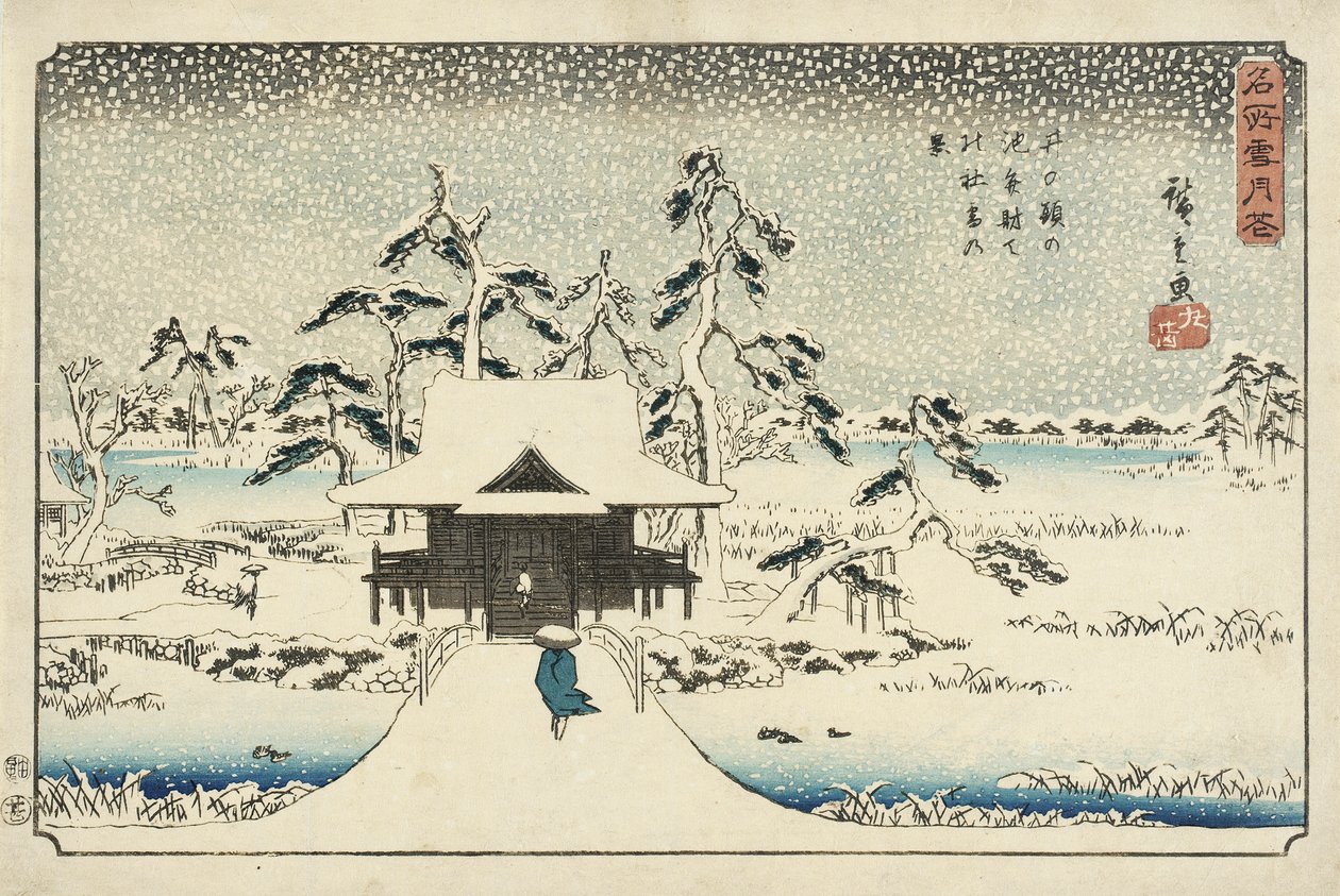 Jezero Inokashira a svatyně Benzaiten ve sněhu od Utagawa Hiroshige