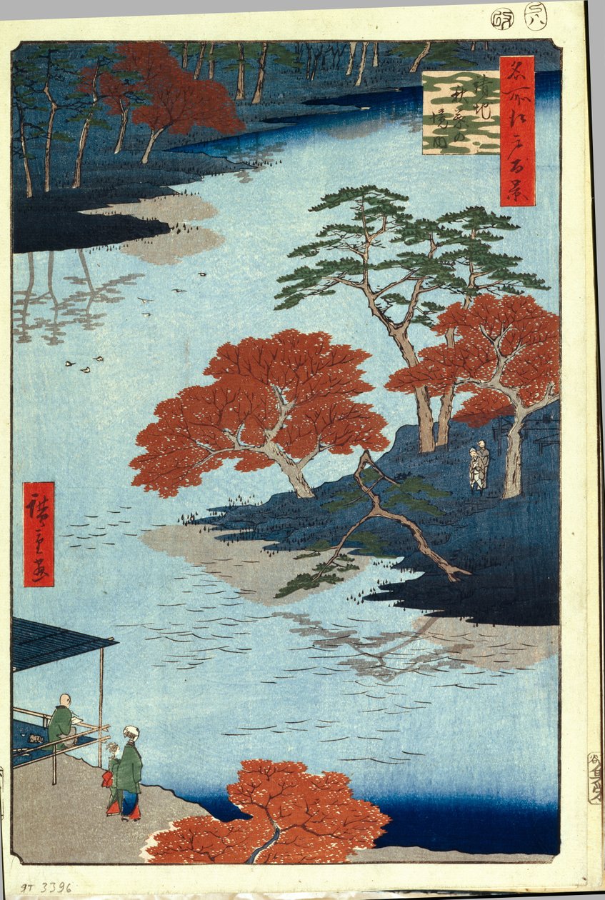 Uvnitř svatyně Akiba v Ukeji. Sto slavných pohledů na Edo, c. 1858 od Utagawa Hiroshige