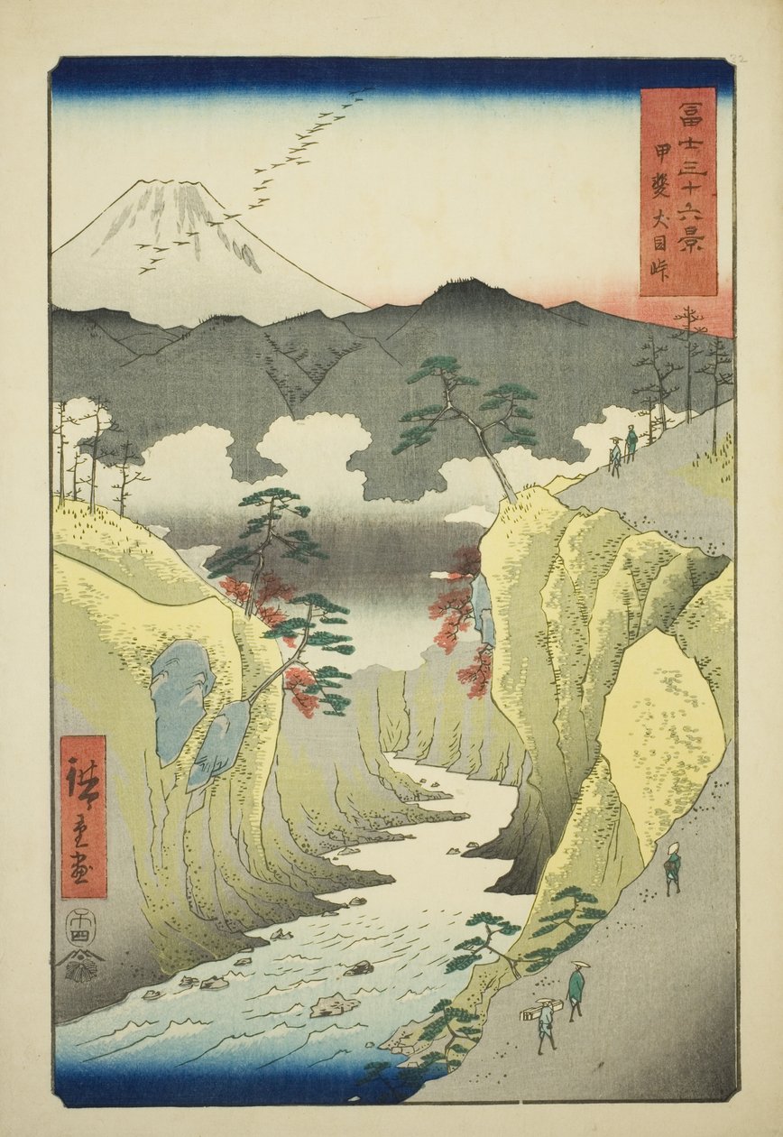 Průsmyk Inume v provincii Kai (Kai Inume toge), ze série „Třicet šest pohledů na horu Fuji (Fuji sanjurokkei)“ od Utagawa Hiroshige