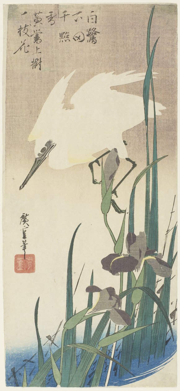 Kosatce a volavka, 1832-1834 od Utagawa Hiroshige