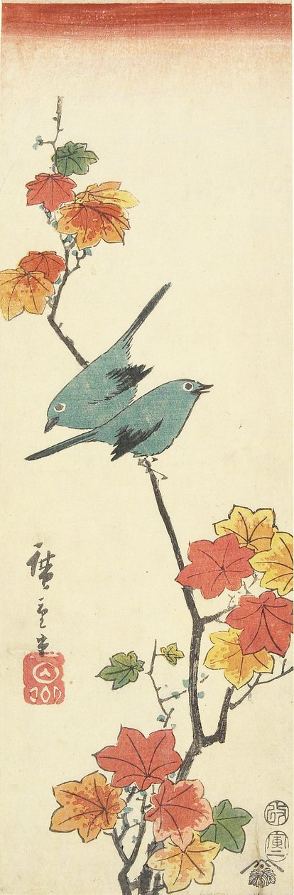 Japonští bělookí na javorové větvi, 1854 od Utagawa Hiroshige