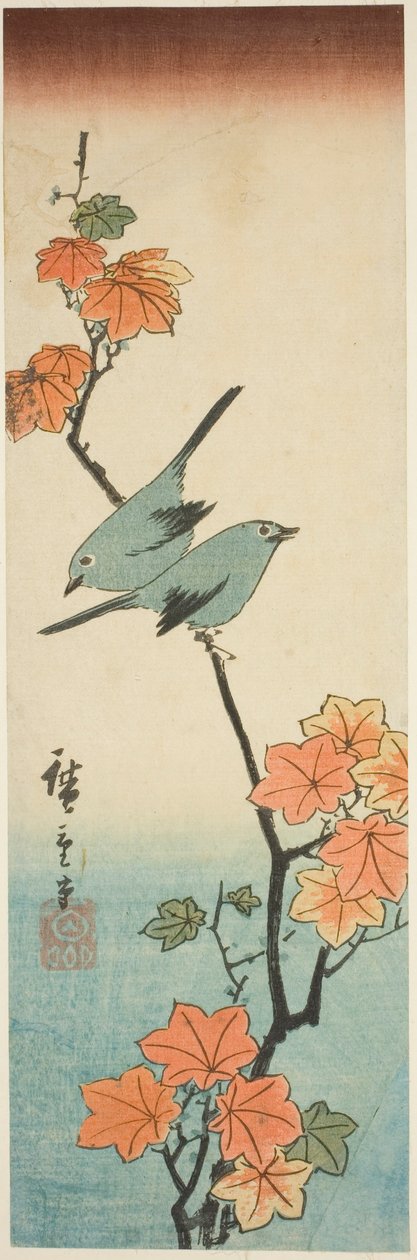 Japonští bělookí na javorové větvi od Utagawa Hiroshige