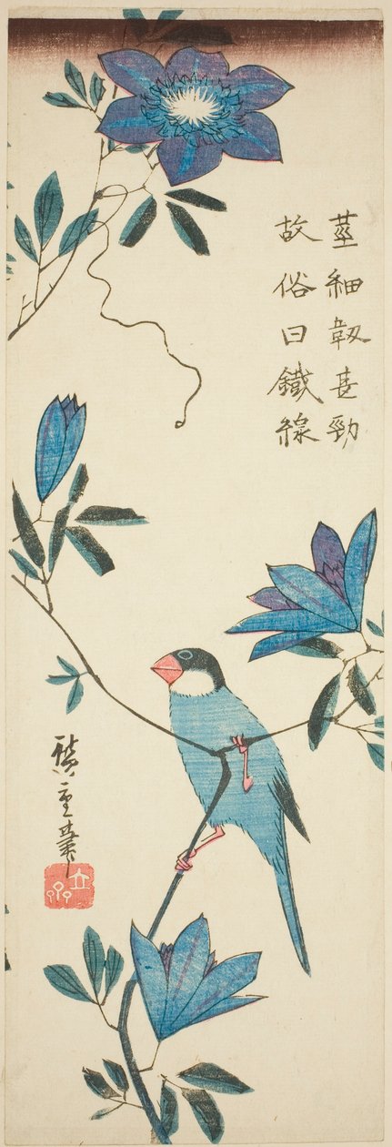 Jávský vrabec a plamének od Utagawa Hiroshige