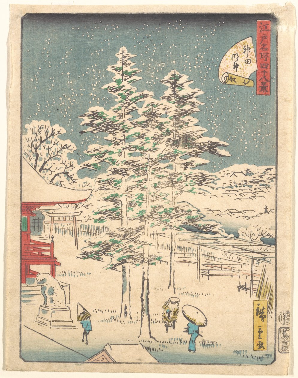 Sníh u chrámu Kanda od Utagawa Hiroshige