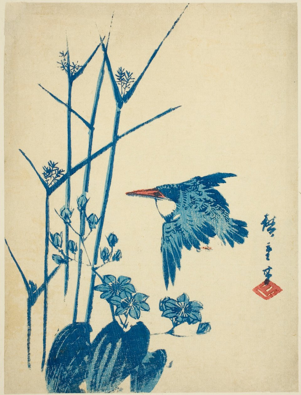 Ledňáček říční a monochorie od Utagawa Hiroshige