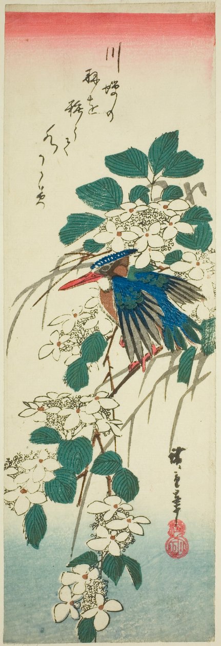 Ledňáček říční a kalina od Utagawa Hiroshige