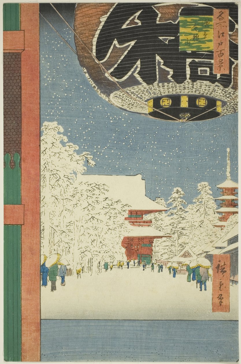 Kinryu zůstává MP v Asakusa (zůstává Asakusa Kinryu), ze série „Hřeben pro d re d fanet s Pohledy na Edo (Sto slavných památek Edo)“ od Utagawa Hiroshige