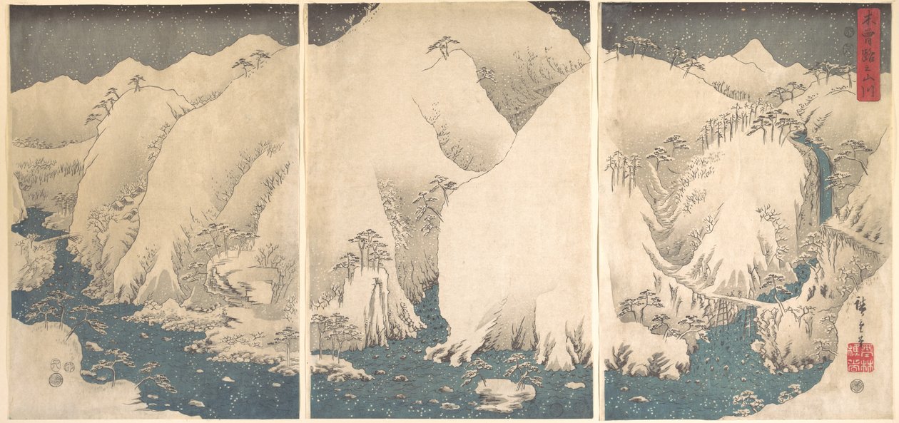 Sněhová rokle Kiso od Utagawa Hiroshige