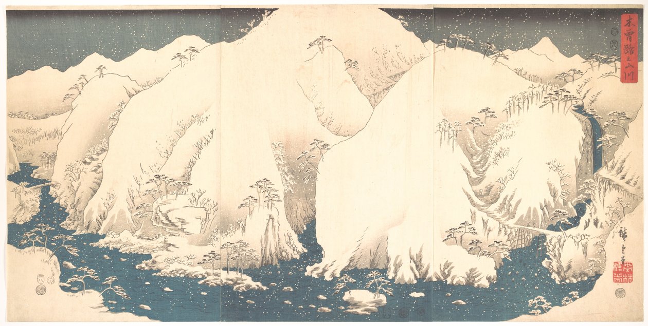 Pohoří Kisō ve sněhu od Utagawa Hiroshige