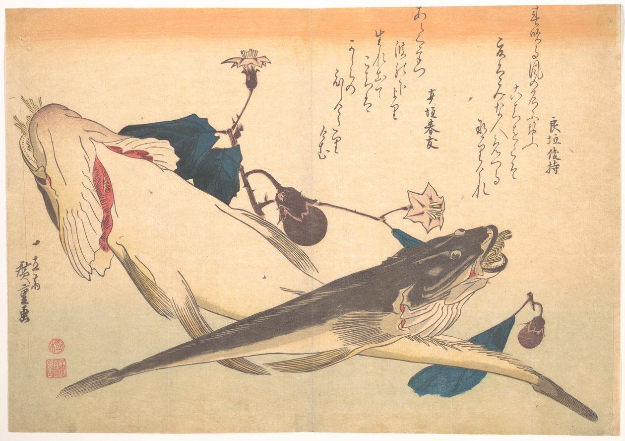 Kochi ryba s lilkem, ze série Uozukushi (Všechny druhy ryb) od Utagawa Hiroshige