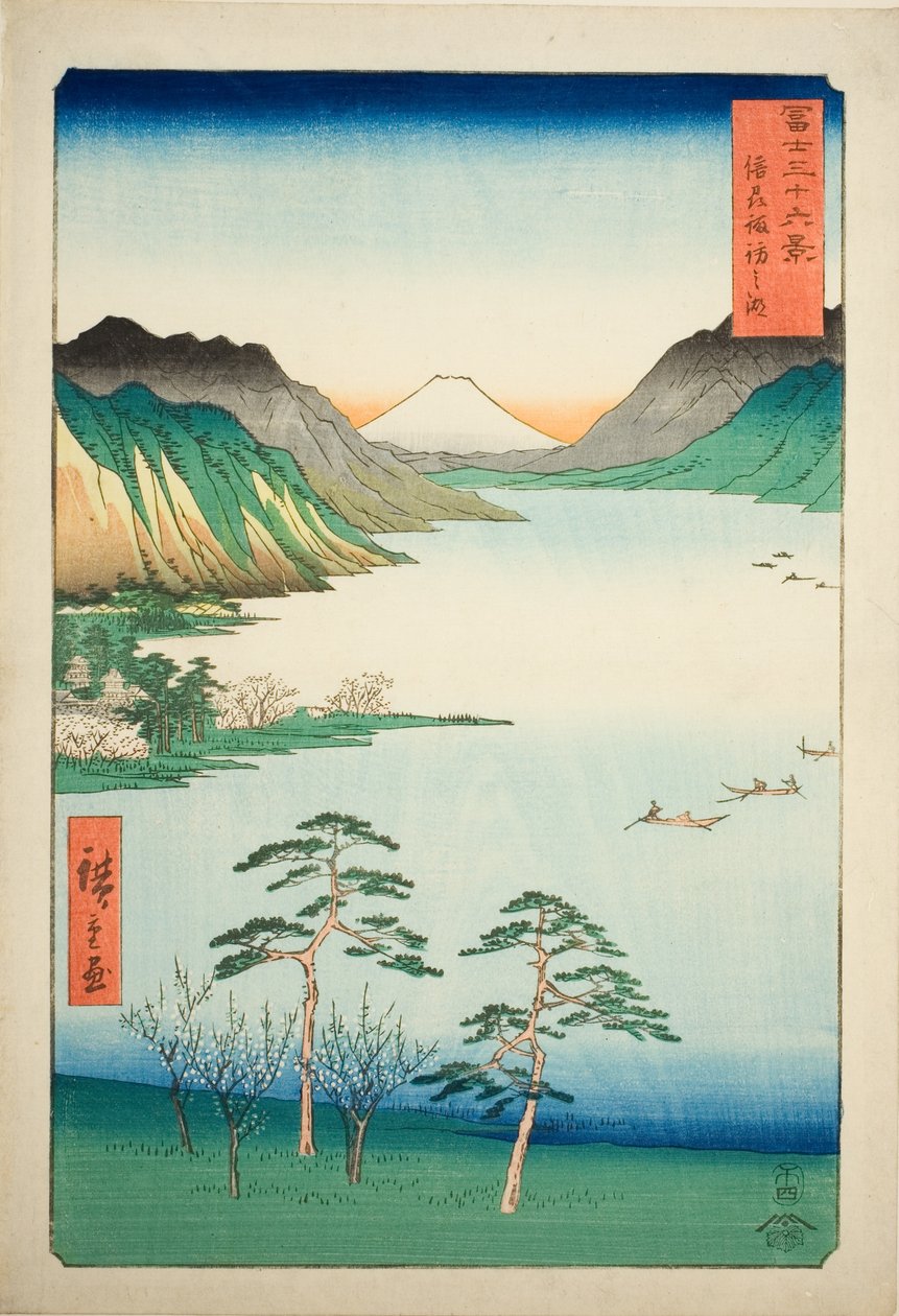 Shinano Shinano P Lovinse (New Species Suwa Lake), ze série ``Tierty Mr. x Views Of Mount Fuji (Fuji Usa Kotobuki Rokukatsu)