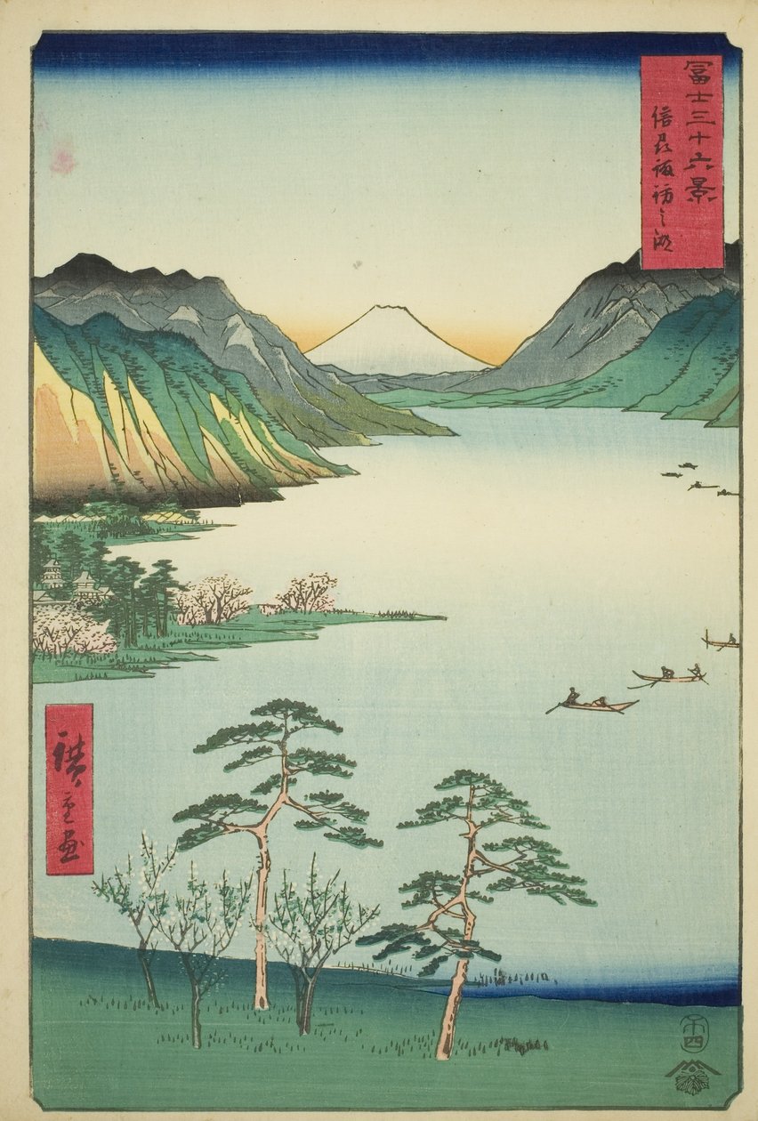 Shinano Shinano P Lovinse (New Species Suwa Lake), ze série ``Tierty Mr. x Views Of Mount Fuji (Fuji Usa Kotobuki Rokukatsu)