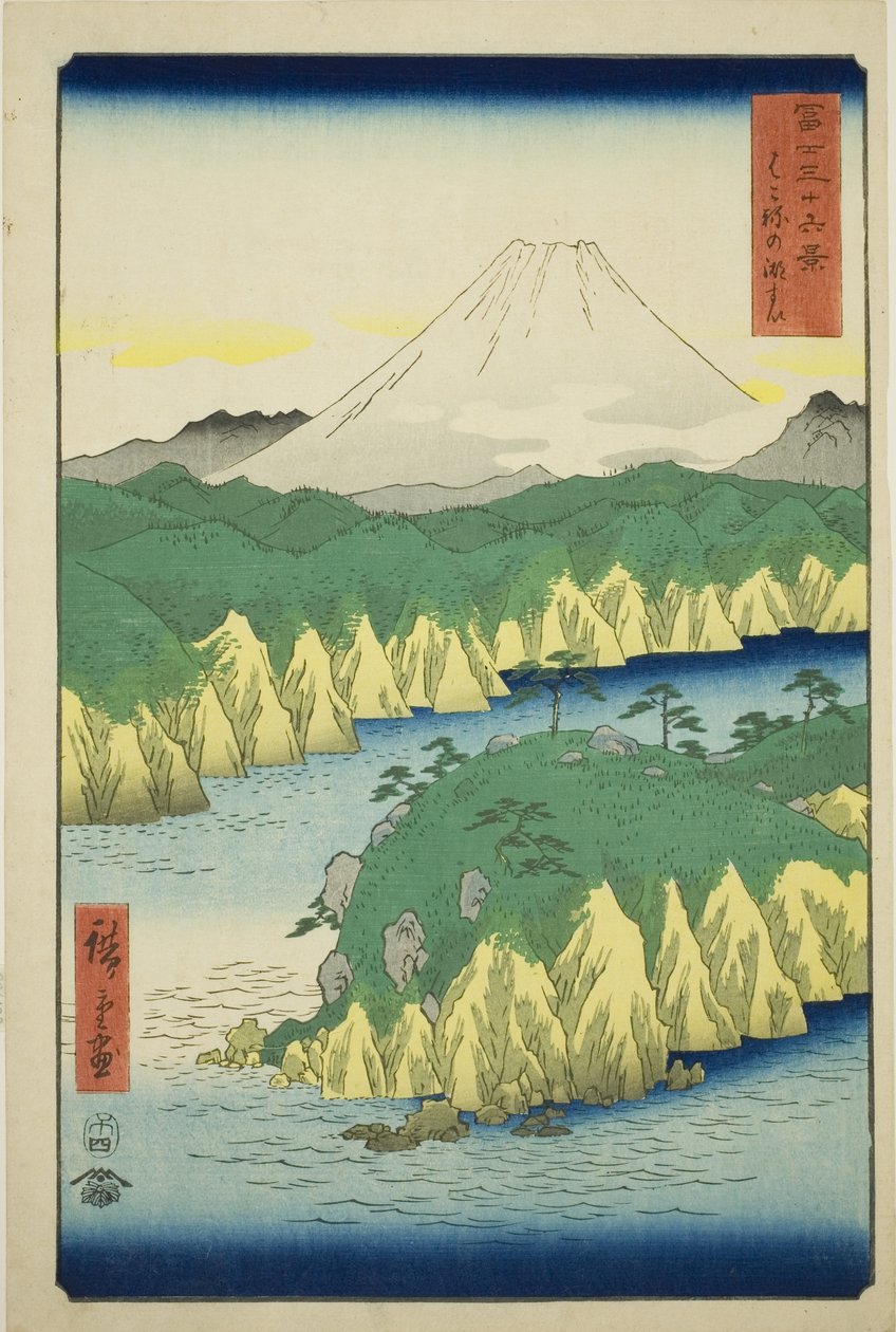 Jezero v Hakone (Hakone no kosui), ze série „Třicet šest pohledů na horu Fuji (Fuji sanjurokkei)“ od Utagawa Hiroshige